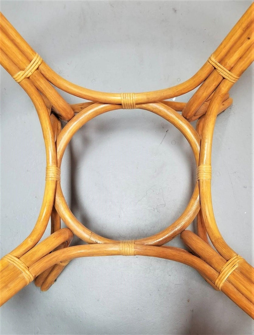 Restored 3-Strand Rattan Round Dining Table with Glass Top - 20