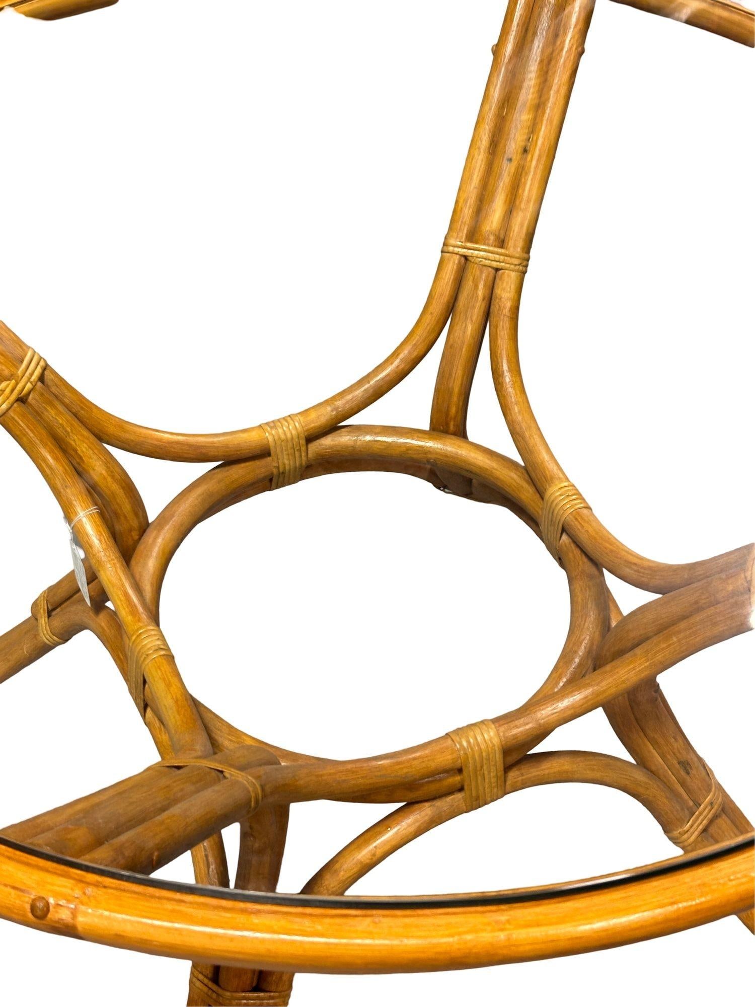 Restored 3-Strand Rattan Round Dining Table with Glass Top - 3