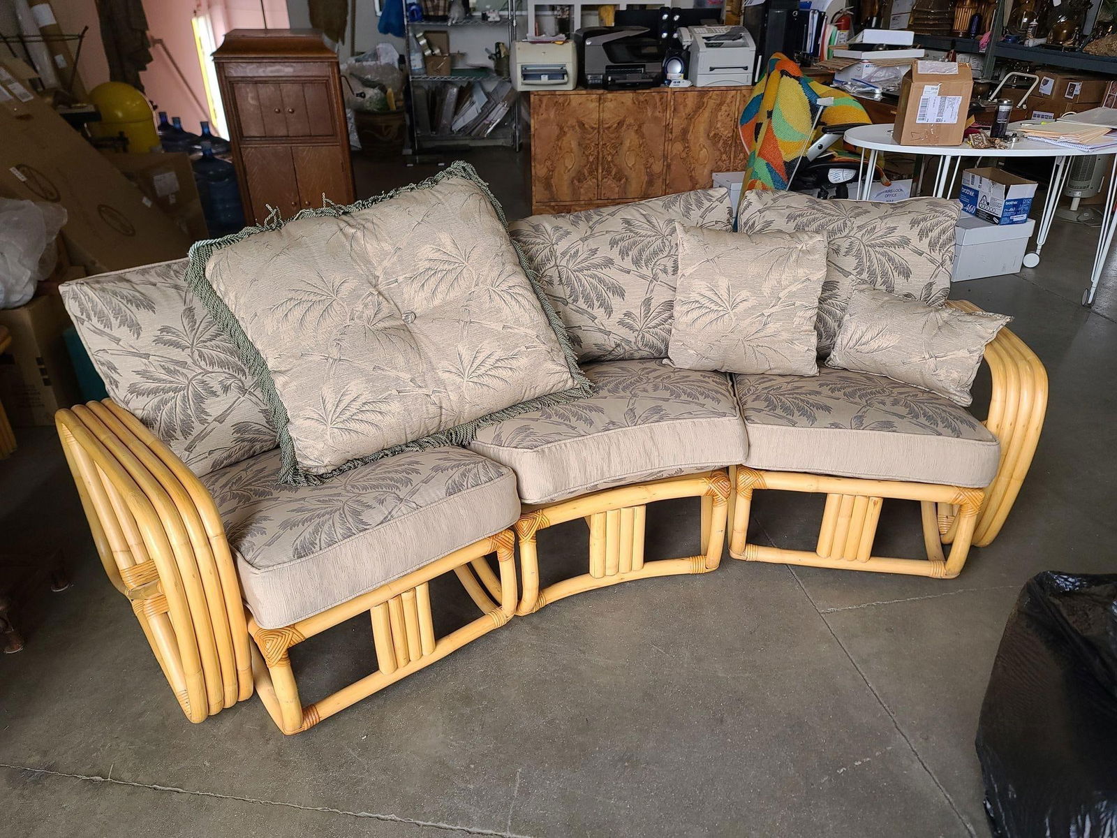 Impeccably Restored Paul Frankl Four Strand Rattan 4 Seat Corner Sectional So - 5