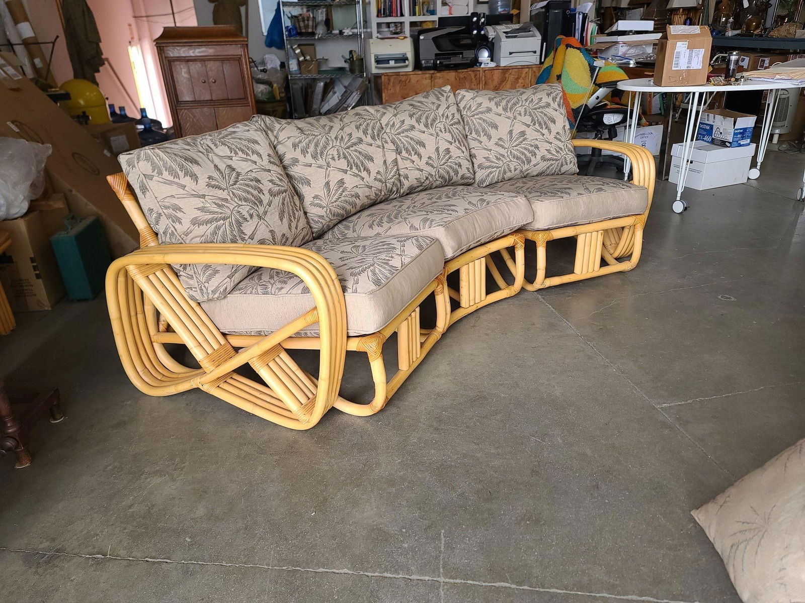 Impeccably Restored Paul Frankl Four Strand Rattan 4 Seat Corner Sectional So - 8