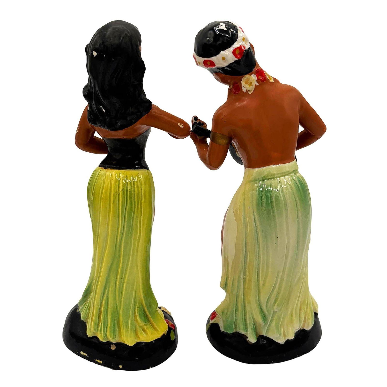 Hawaiian Hula Girl & Ukulele Player Ceramic Statue Set by Kreiss Company - 8