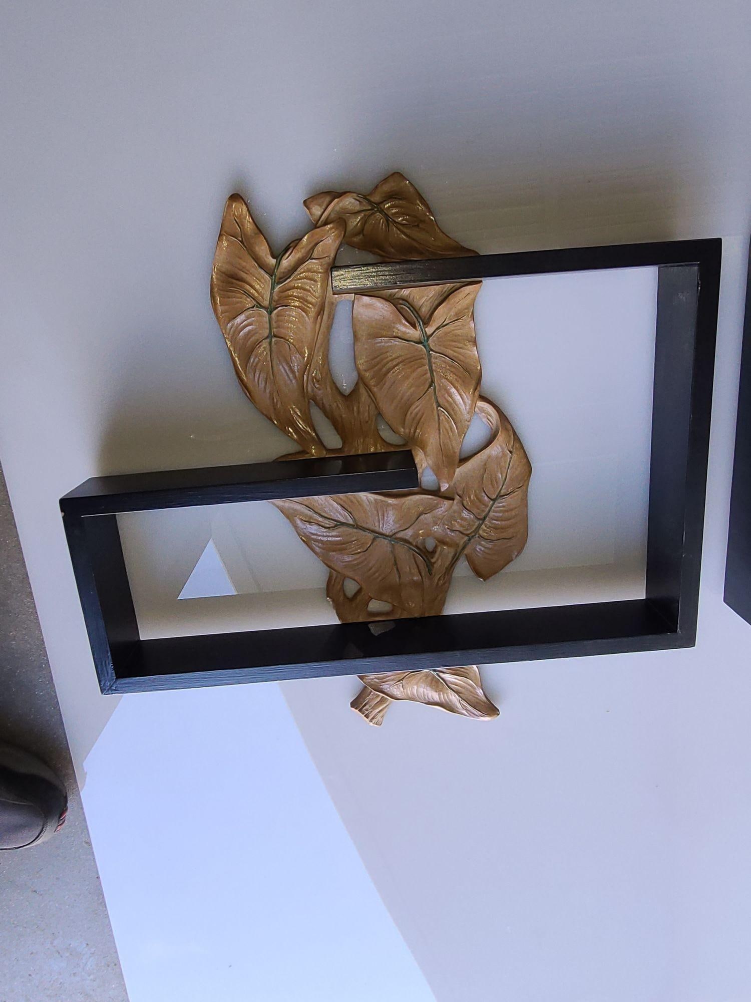 Midcentury Wall Shelf with Hand Carved Leaf Pattern, Pair - 12