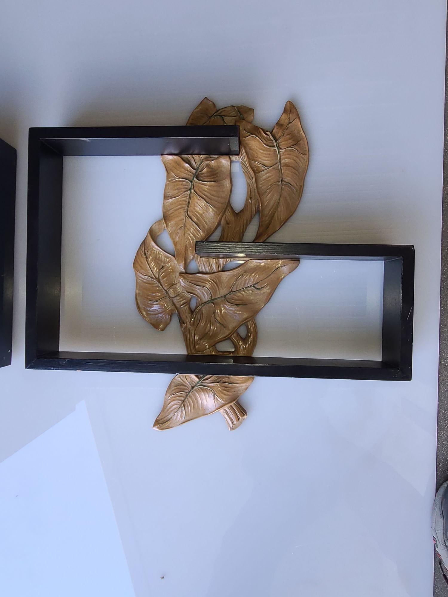 Midcentury Wall Shelf with Hand Carved Leaf Pattern, Pair - 13