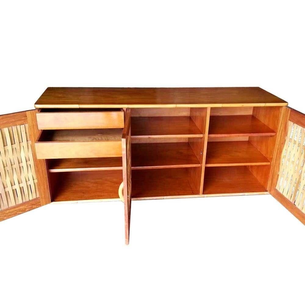 Restored Rattan & Mahogany Table/Chairs Dining Set with Sideboard - 4