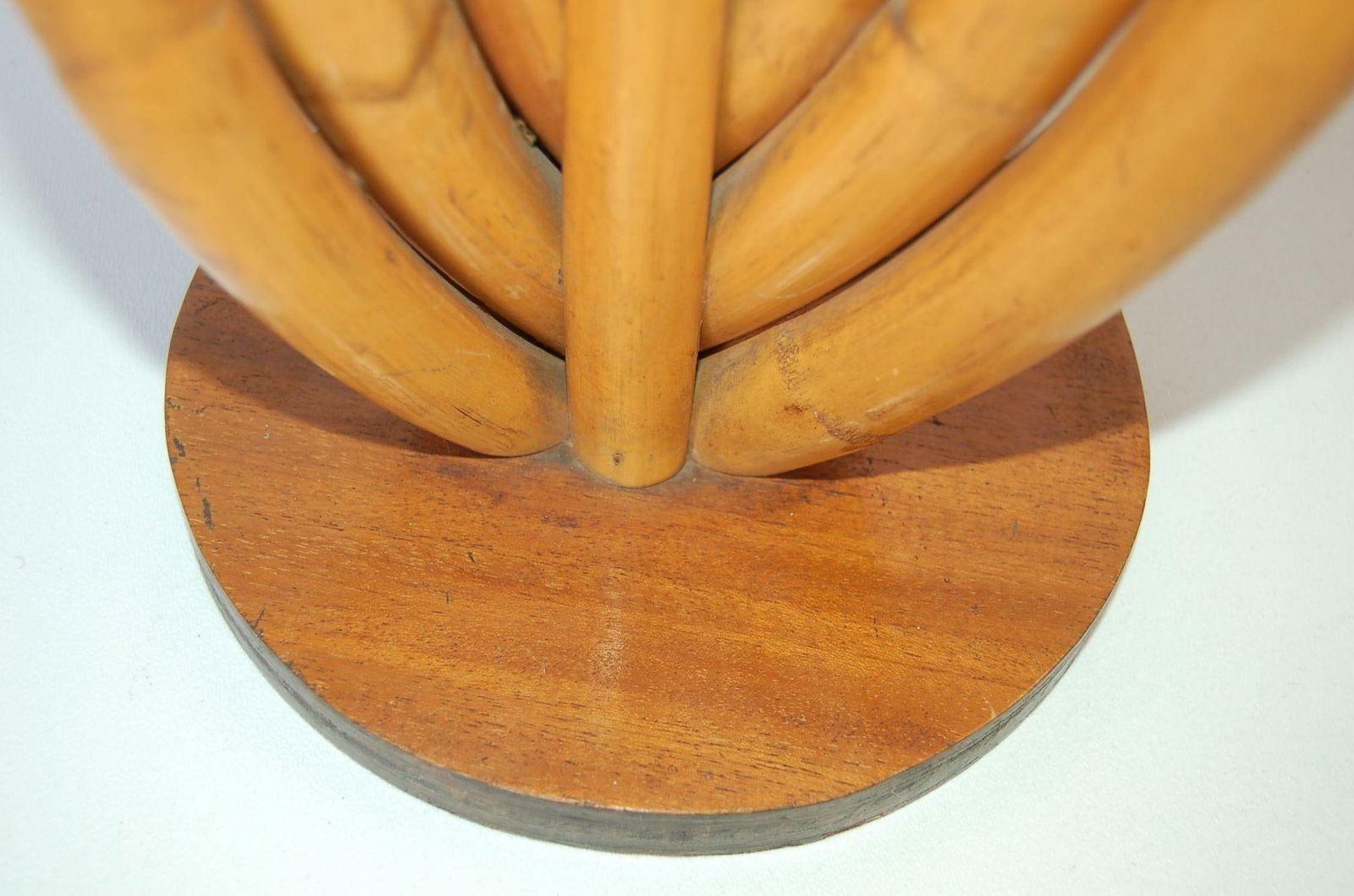 Restored Rattan Table Lamps W/ Tri-Shape Loop Pattern & Mahogany Base, Pair - 6