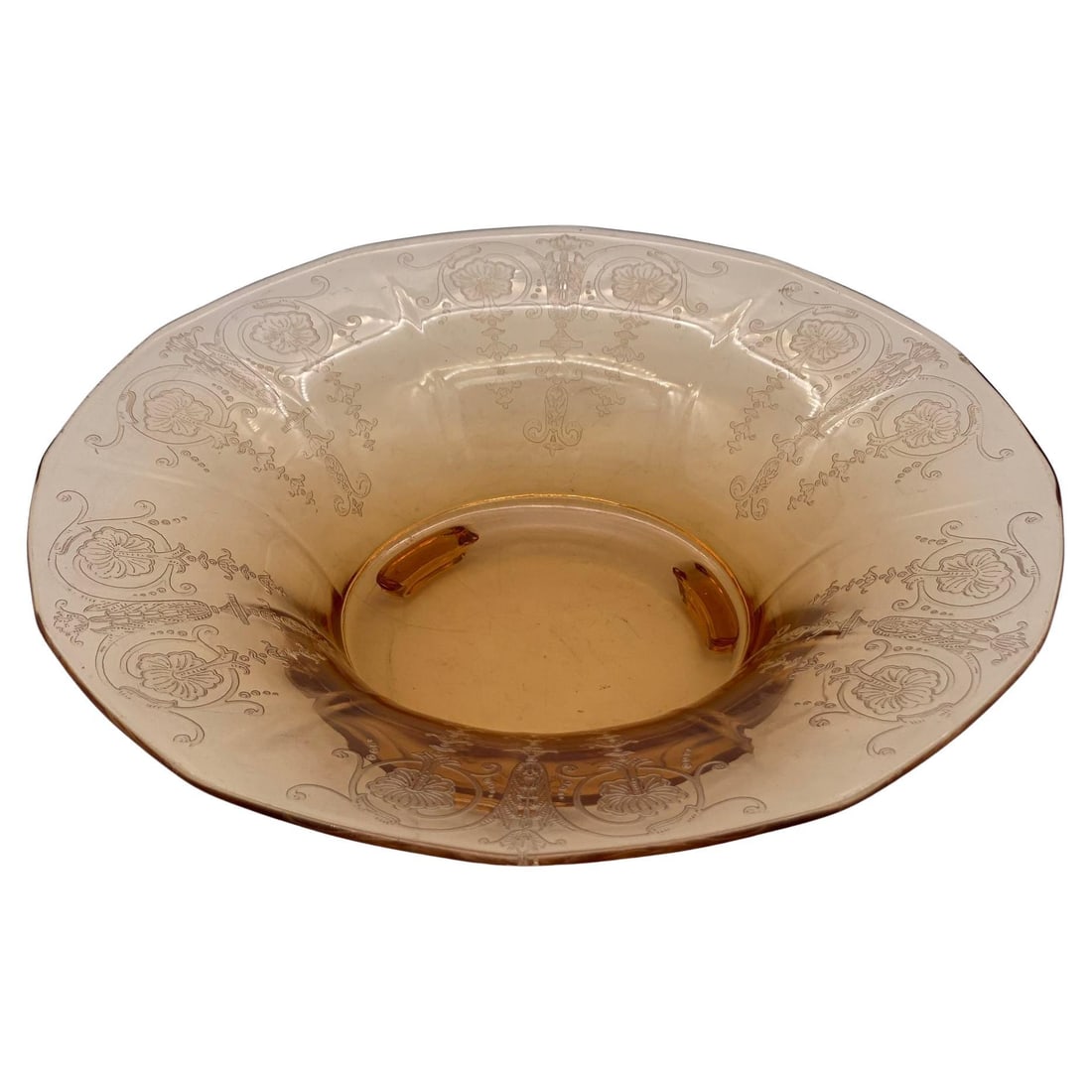 Vintage Bohemian Peach Intaglio Glass Fruit Bowl, Circa 1930 - 15