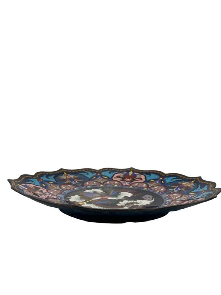 Rare 19th-century antique Meiji Period Japanese Bronze Cloisonné Charger - 15