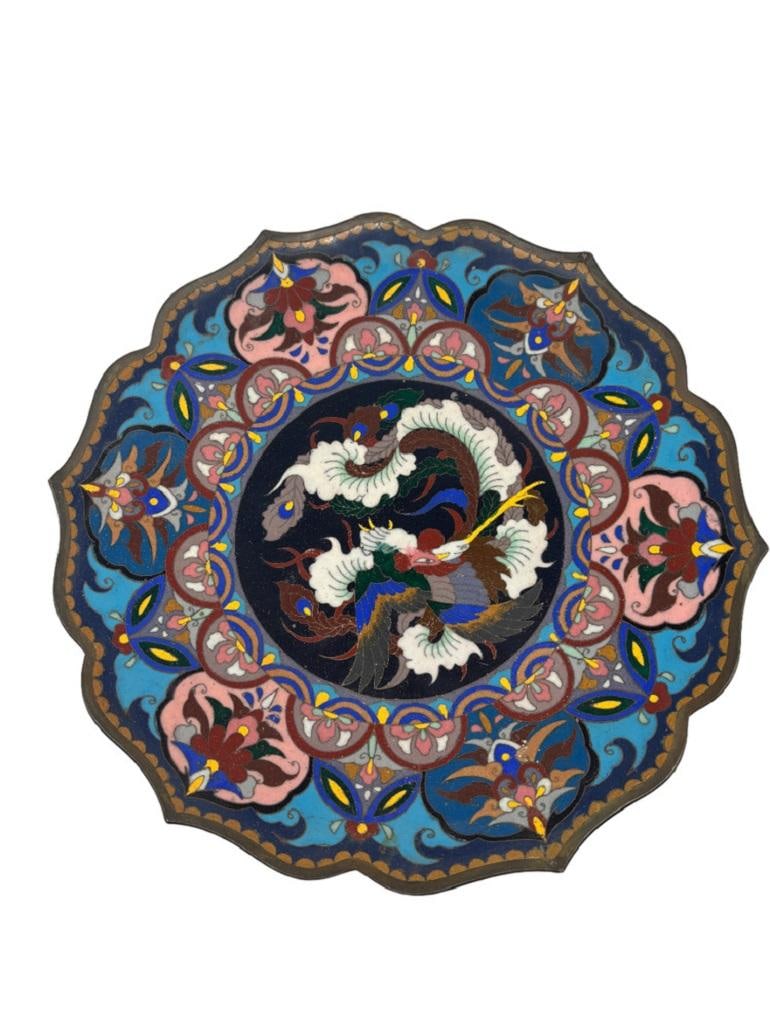 Rare 19th-century antique Meiji Period Japanese Bronze Cloisonné Charger - 17