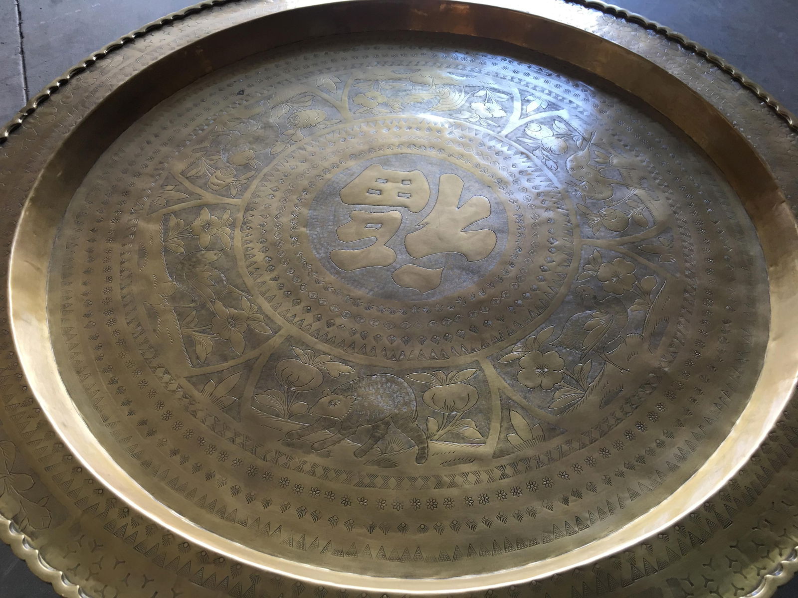 Folding Coffee Table with Brass Charger Tray - 4