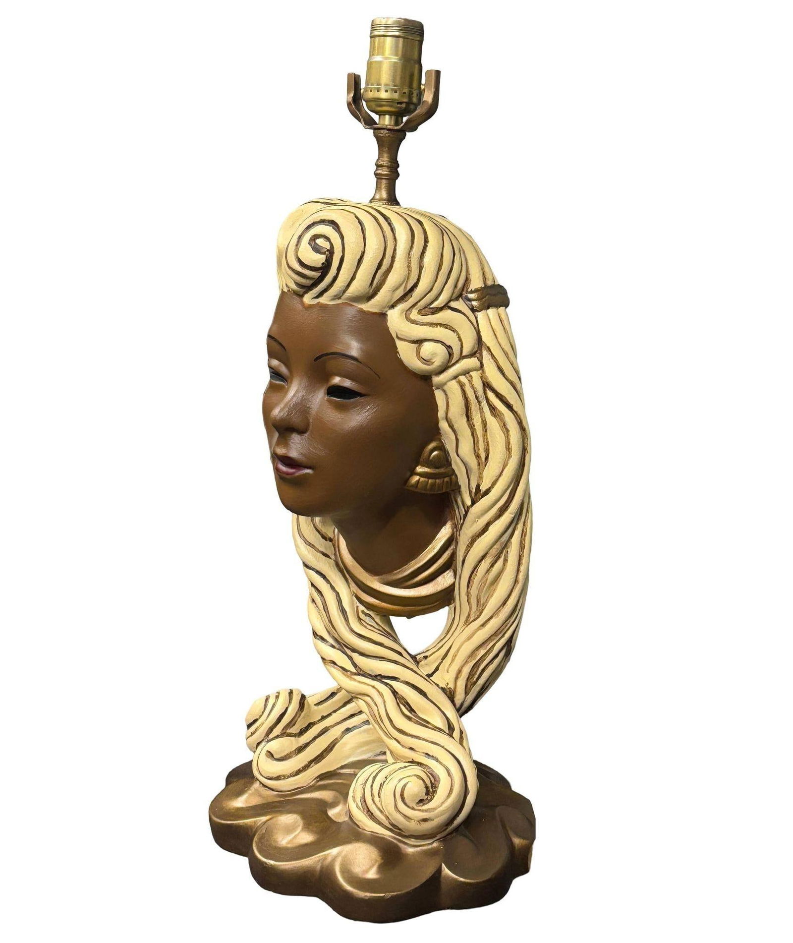 Mid-Century Female Bust Chalkware Lamp - 8