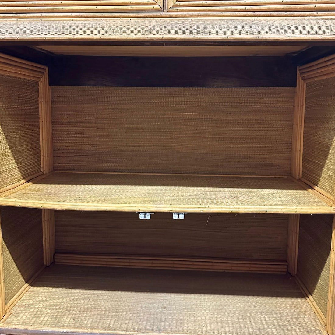 Restored Art Deco Stick Rattan & Grass Mat China Cabinet/Etagere - 15