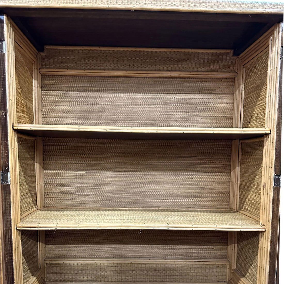 Restored Art Deco Stick Rattan & Grass Mat China Cabinet/Etagere - 17