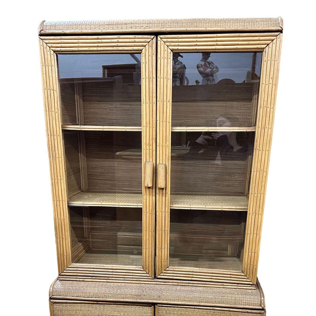 Restored Art Deco Stick Rattan & Grass Mat China Cabinet/Etagere - 2