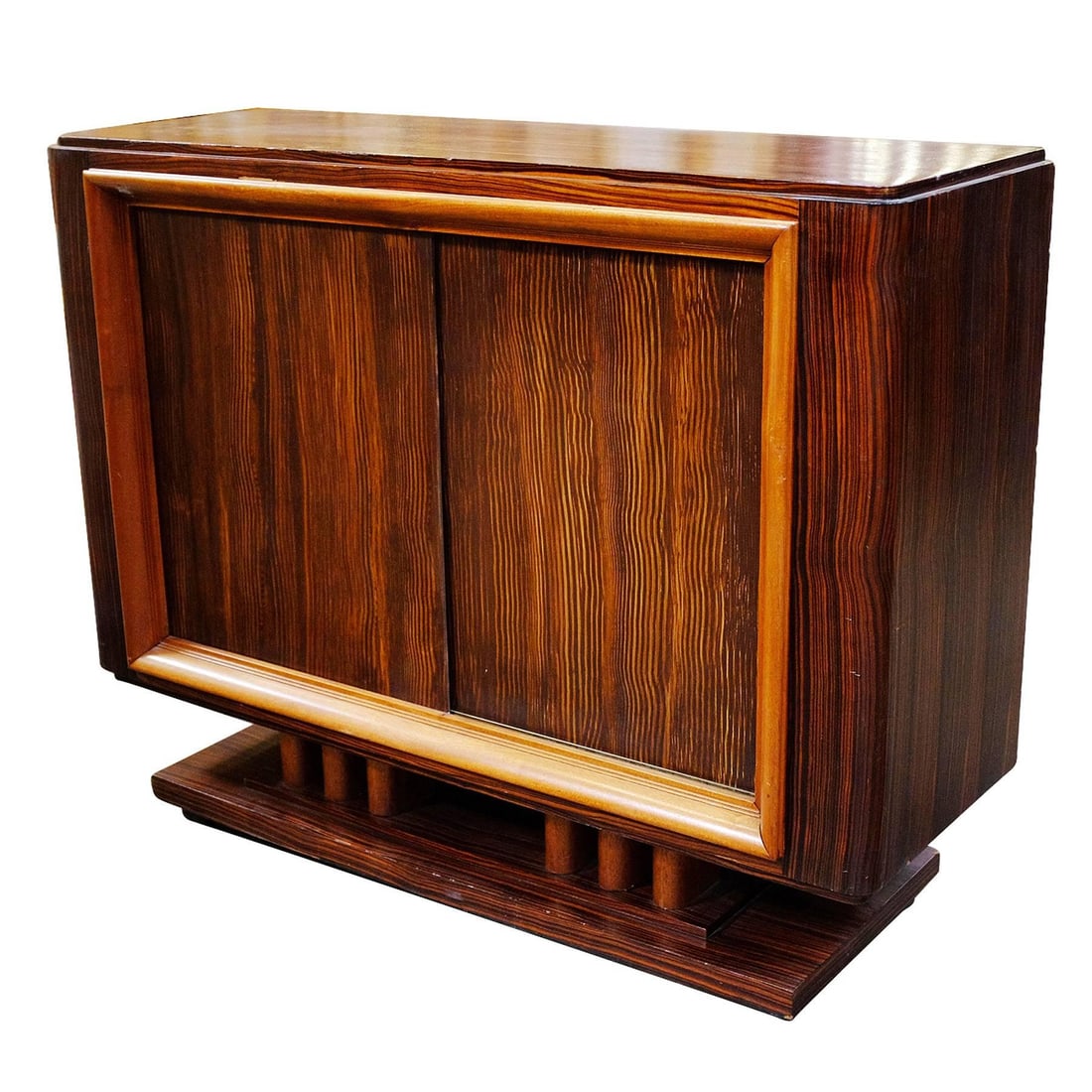 French Art Moderne Deco Macassar Ebony Credenza w/ Combed Wood Door - 2