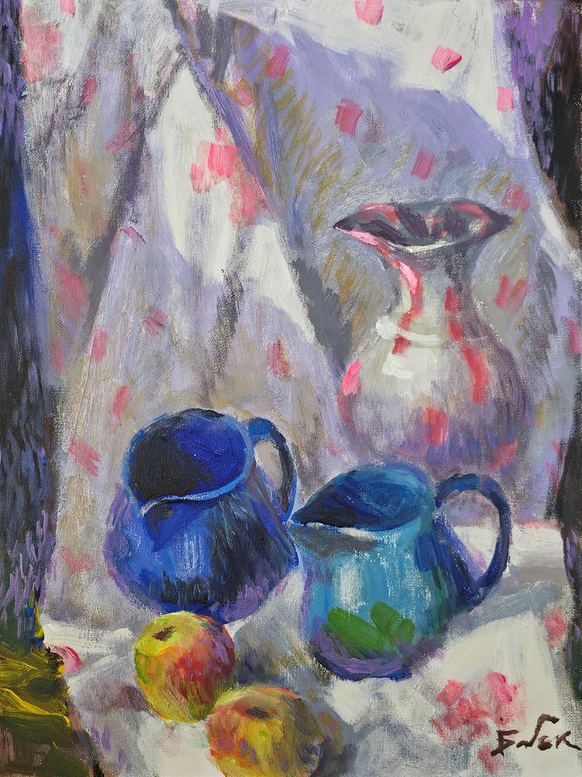 Acrylic still life vases Vyacheslav Petrovich Babac: Title: Acrylic still life vases Vyacheslav Petrovich Babac Description: 495BA Painter: Vyacheslav Petrovick Babac Size: 30x40 cm/ 11.81x15.74 inches Components: Acrylic, canvas Original painting from