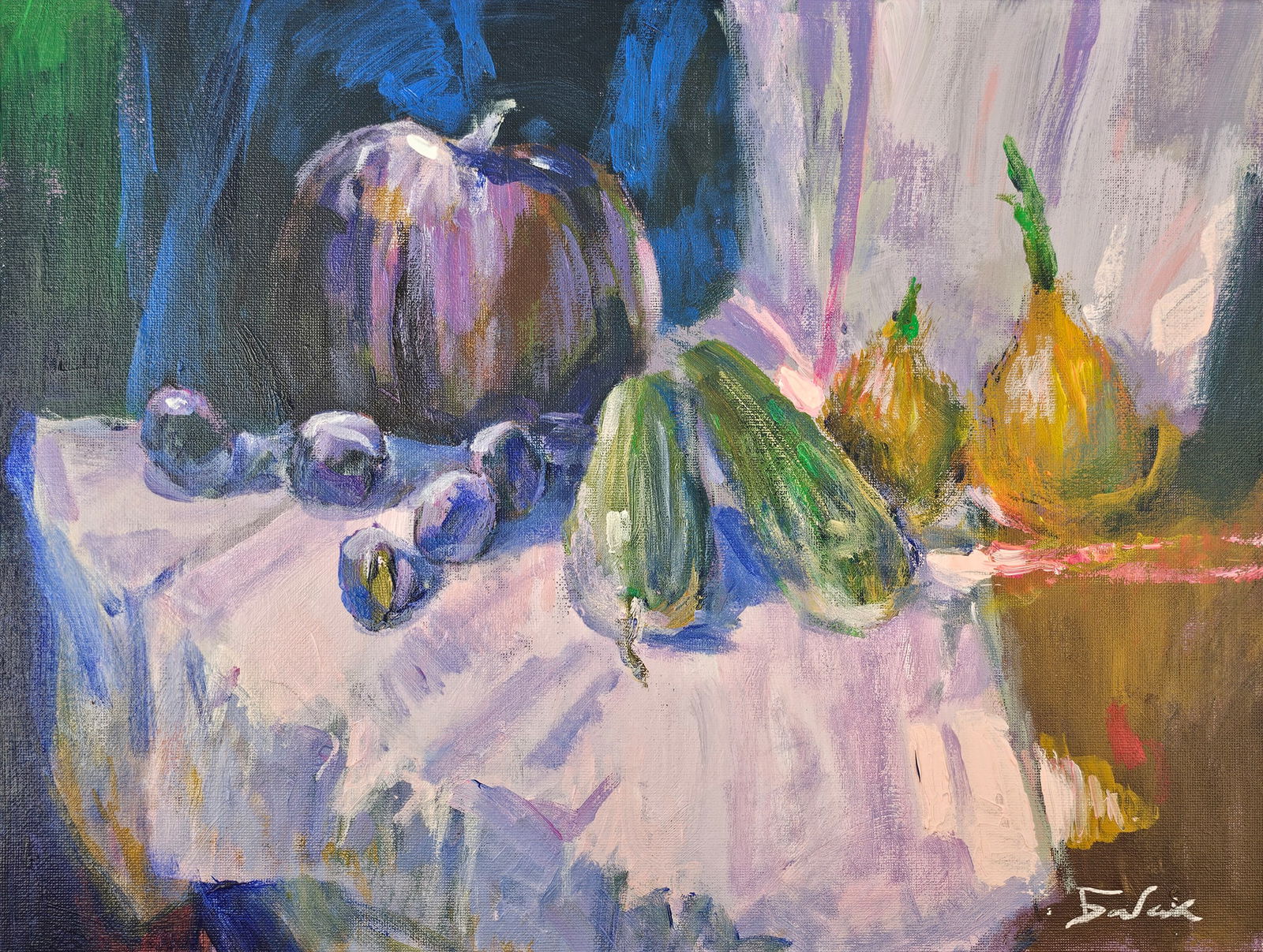 Acrylic still life vegetables Vyacheslav Petrovich Babac: Title: Acrylic still life vegetables Vyacheslav Petrovich Babac Description: 496BA Painter: Vyacheslav Petrovick Babac Size: 30x40 cm/ 11.81x15.74 inches Components: Acrylic, canvas Original painting