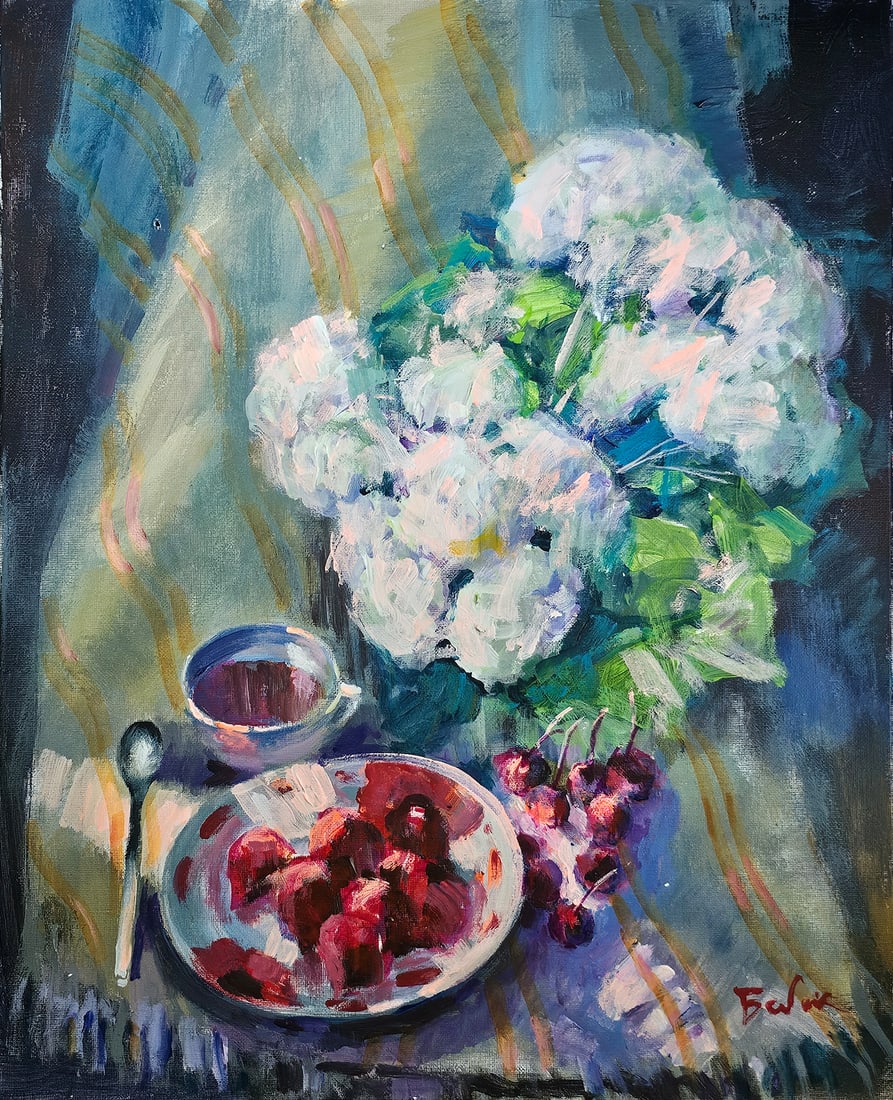 Acrylic still life white flowers Vyacheslav Petrovich Babac (1 of 9)