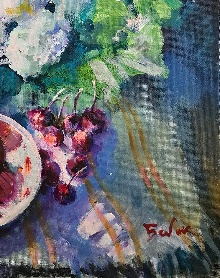 Acrylic still life white flowers Vyacheslav Petrovich Babac - 7