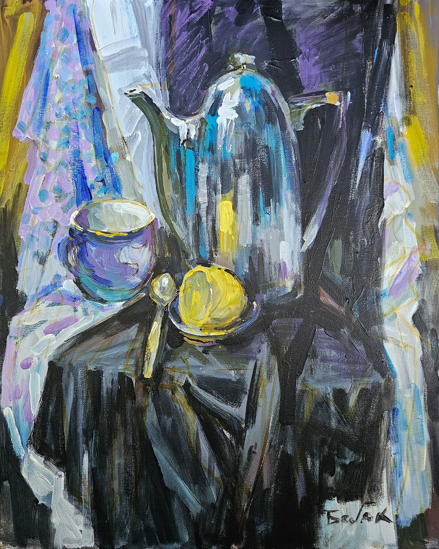 Acrylic still life lemon Vyacheslav Petrovich Babac: Title: Acrylic still life lemon Vyacheslav Petrovich Babac Description: 524BA Painter: Vyacheslav Petrovick Babac Size: 50x40 cm/ 19.68x15.74 inches Components: Acrylic, canvas Original painting from
