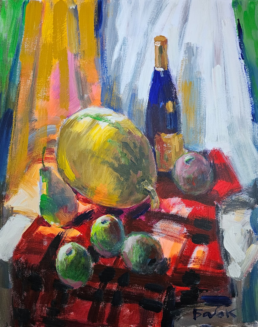 Acrylic still life melon Vyacheslav Petrovich Babac (1 of 9)