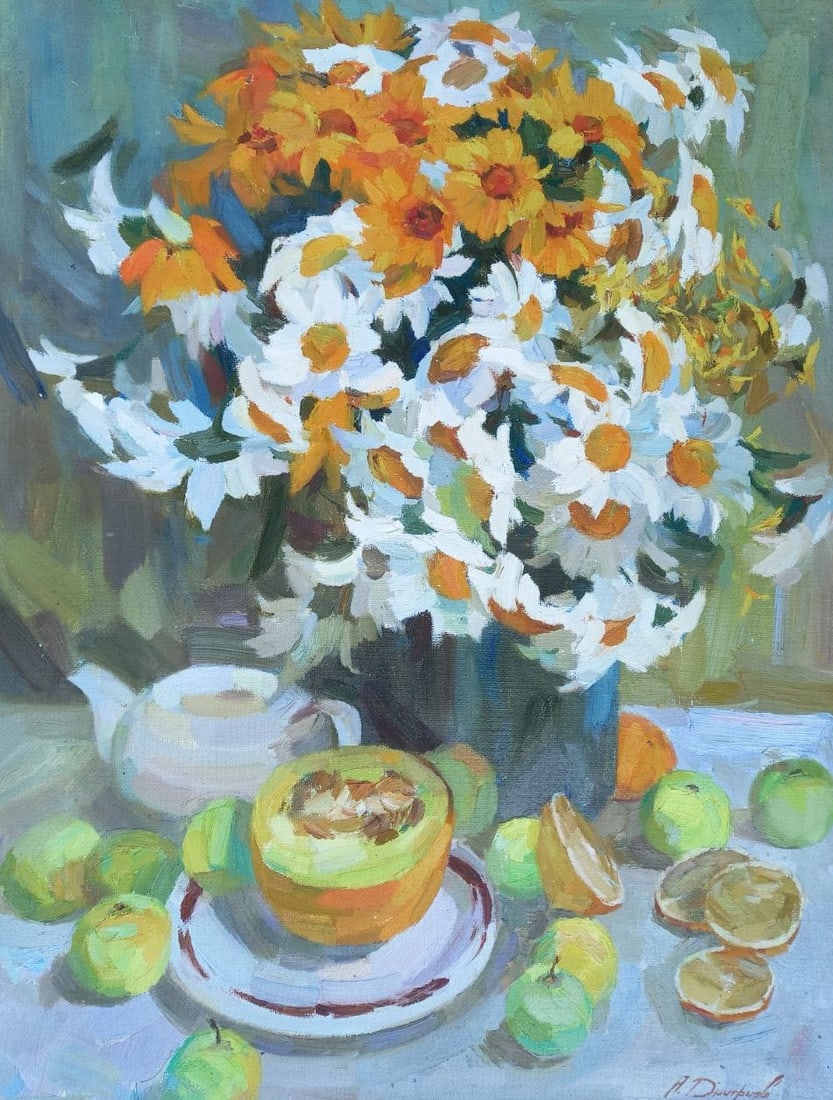Oil painting Daisies Alex Ditriev: Title: Oil painting Daisies Alex Ditriev Description: 337AD Painter: Alex Ditriev Size: 85x65 cm/ 33.5x25.6 inches Components: oil, canvas Original painting from our collection ERA: Short information:
