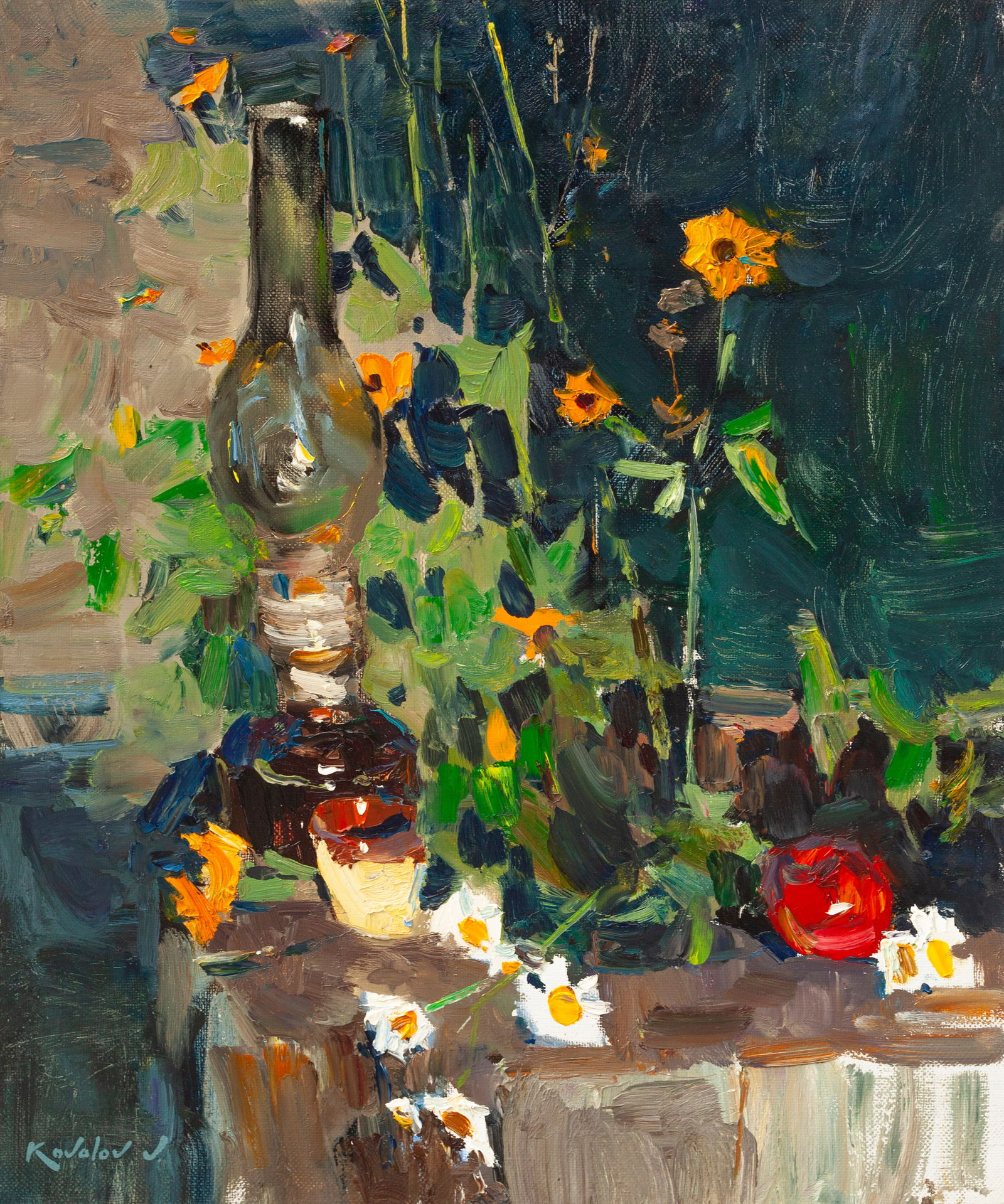 Oil painting Evening still life Ukrainian Artist: Title: Oil painting Evening still life Ukrainian Artist Description: 25KV Painter: Kovaliov V. Size: 60x50 cm/23.6x19.7 inches Components: oil, canvas Original painting from our collection ERA: 2017