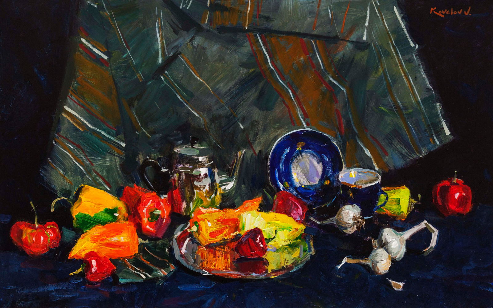 Oil painting Pepper still life Ukrainian Artist: Title: Oil painting Pepper still life Ukrainian Artist Description: 46KV Painter: Kovaliov V. Size: 50x80 cm/19.7x31.5 inches Components: oil, canvas Original painting from our collection ERA: 2019 Sh