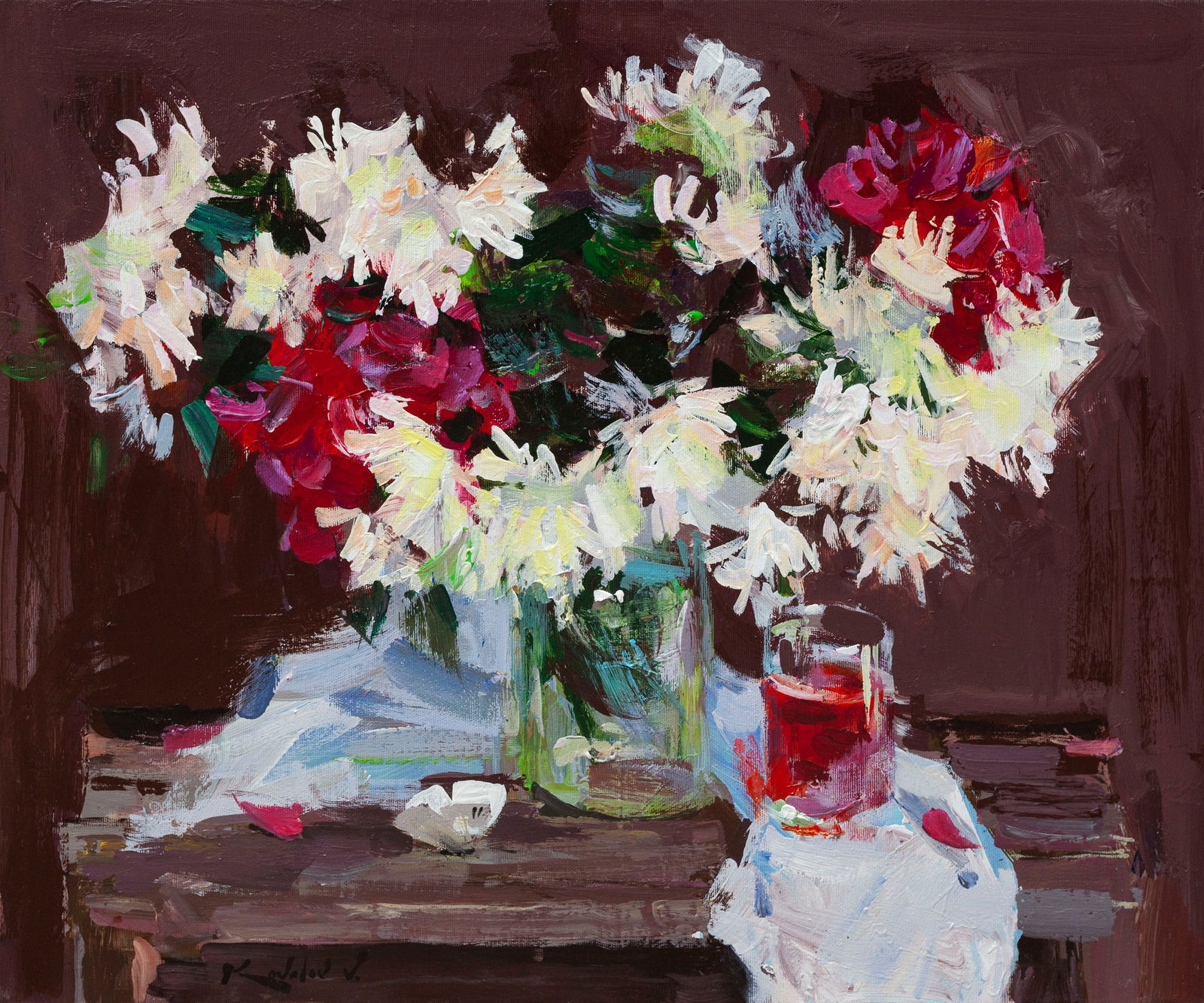 Oil painting Red and white Ukrainian Artist: Title: Oil painting Red and white Ukrainian Artist Description: 49KV Painter: Kovaliov V. Size: 50x60 cm/19.7x23.6 inches Components: oil, canvas Original painting from our collection ERA: 2020 Short