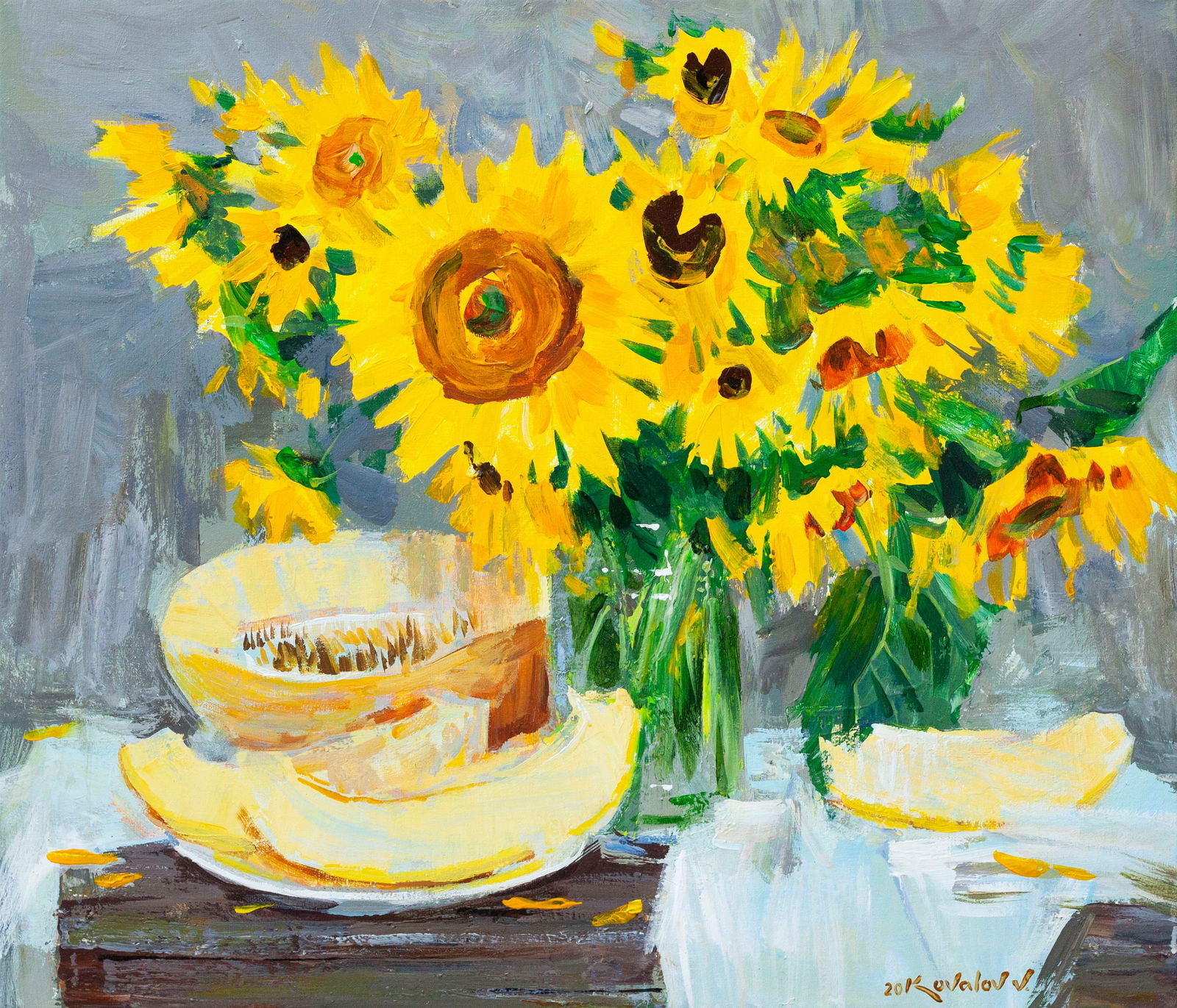 Oil painting Still life with melon Ukrainian Artist (1 of 2)