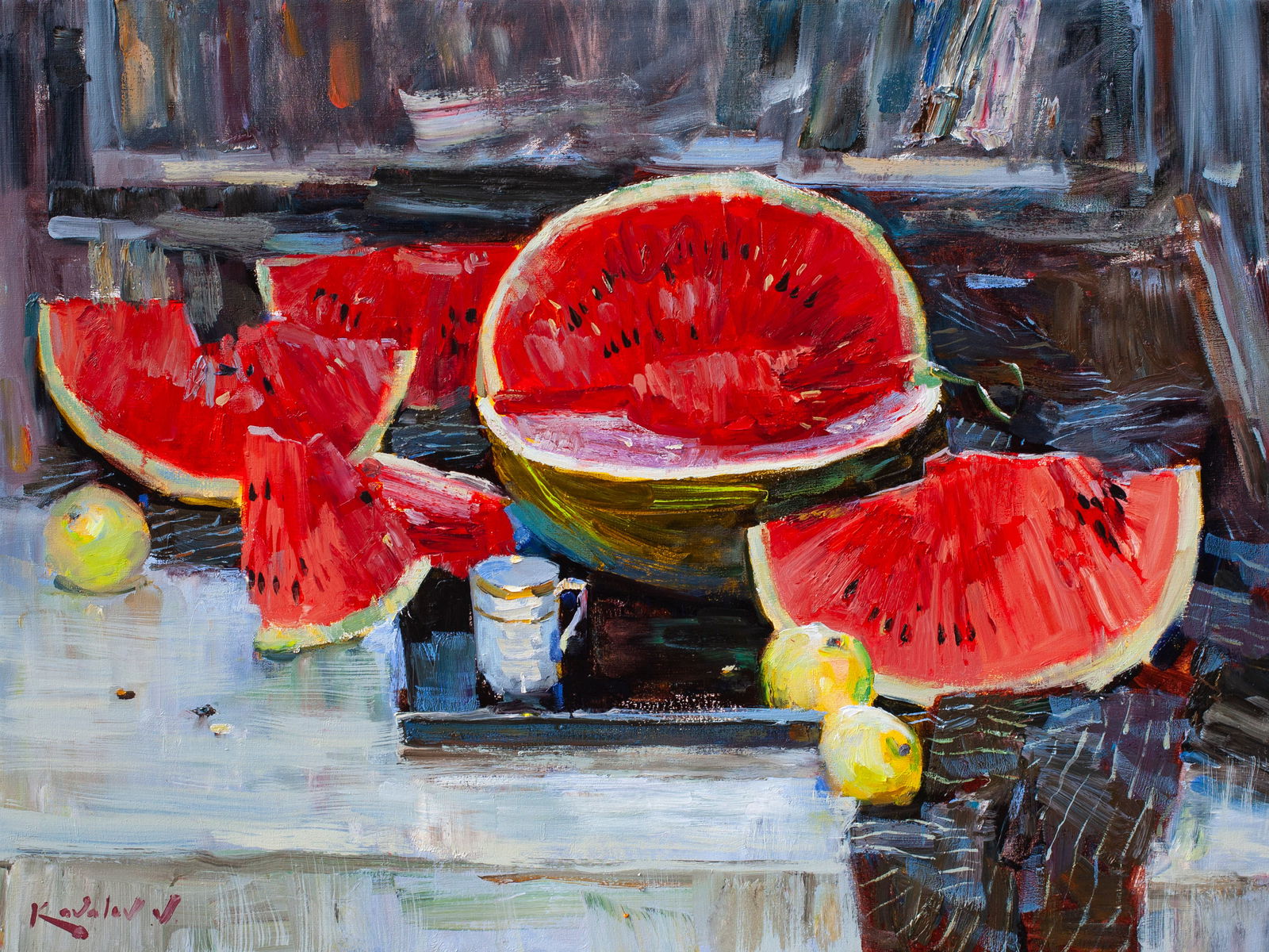 Oil painting Sweet watermelon Ukrainian Artist. (1 of 1)