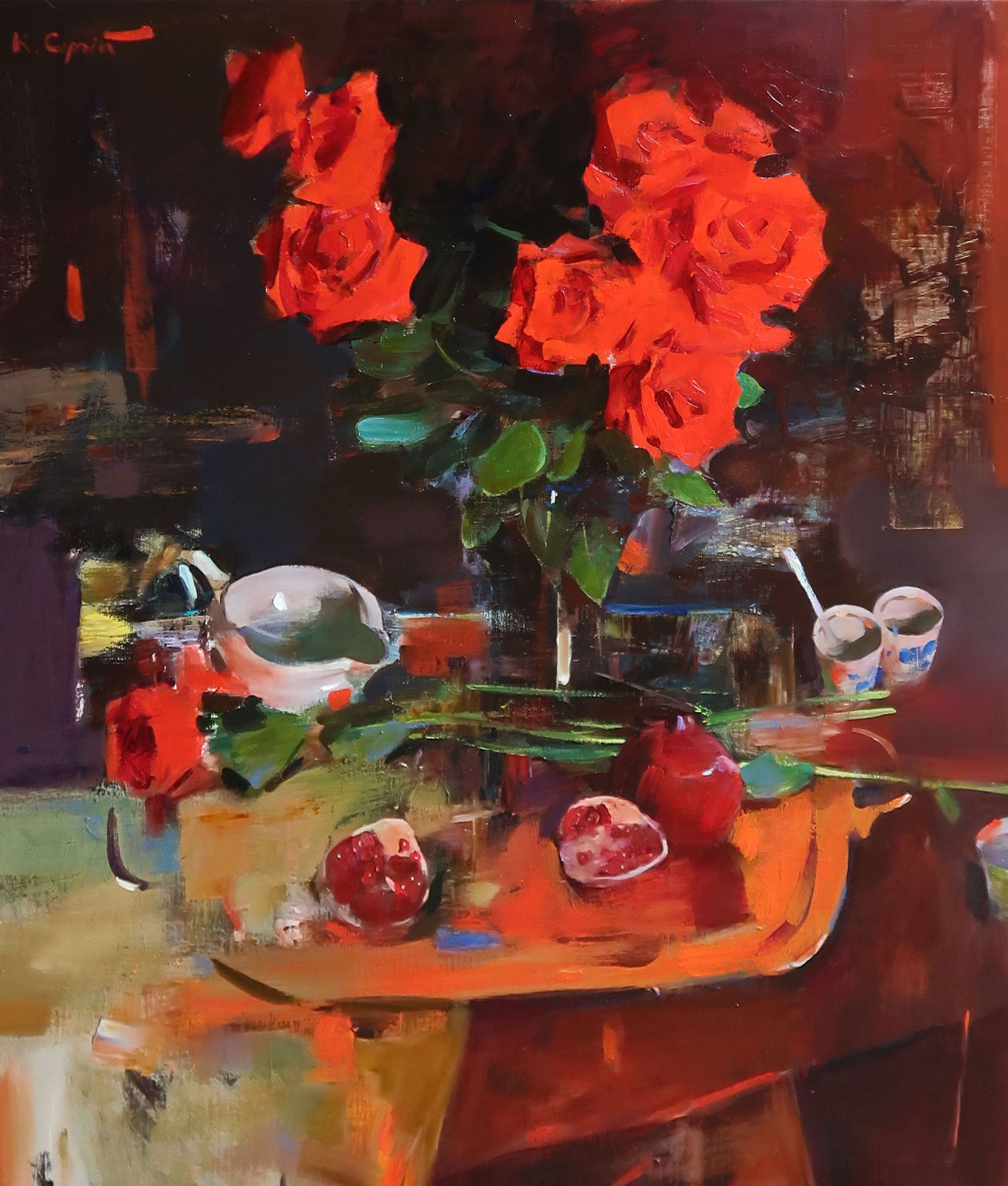 Oil painting Garnet Serg Kovalenko: Title: Oil painting Garnet Serg Kovalenko Description: 61SK Painter: Serg Kovalenko Size: 65x75 cm/25.6x29.5 inches Components: oil, canvas Original painting CONDITION: excellent ERA: modern Graduated