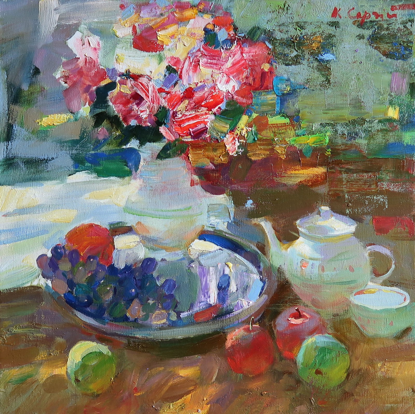 Oil painting summer Serg Kovalenko: Title: Oil painting summer Serg Kovalenko Description: 105SK Painter: Serg Kovalenko Size: 50x50 cm/19.7x19.7 inches Components: oil, canvas Original painting CONDITION: excellent ERA: modern Graduate