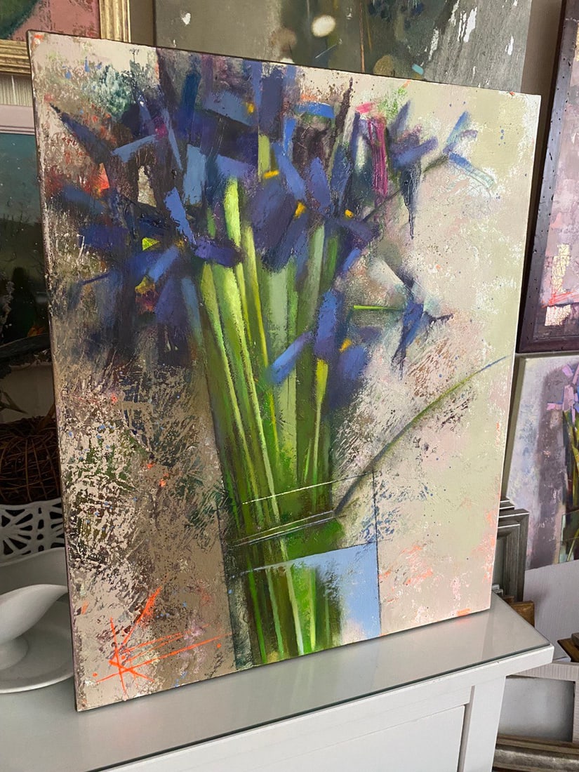 Abstract Oil painting Simple irises Oksana Kyrylenko - 9