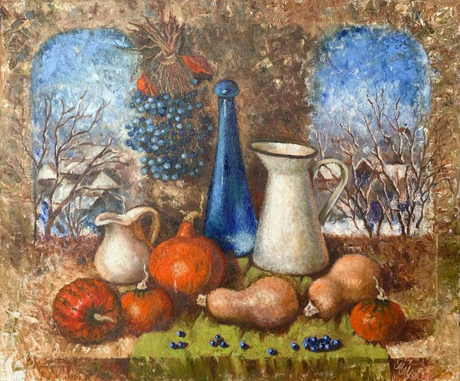Oil painting winter still life Maria Mitrick: Title: Oil painting winter still life Maria Mitrick Description: 37MITR Painter: Maria Mitrick Size: 60x70 cm/ 23.6x27.5 inches Components: oil, canvas Original painting CONDITION: excellent ERA: 2022