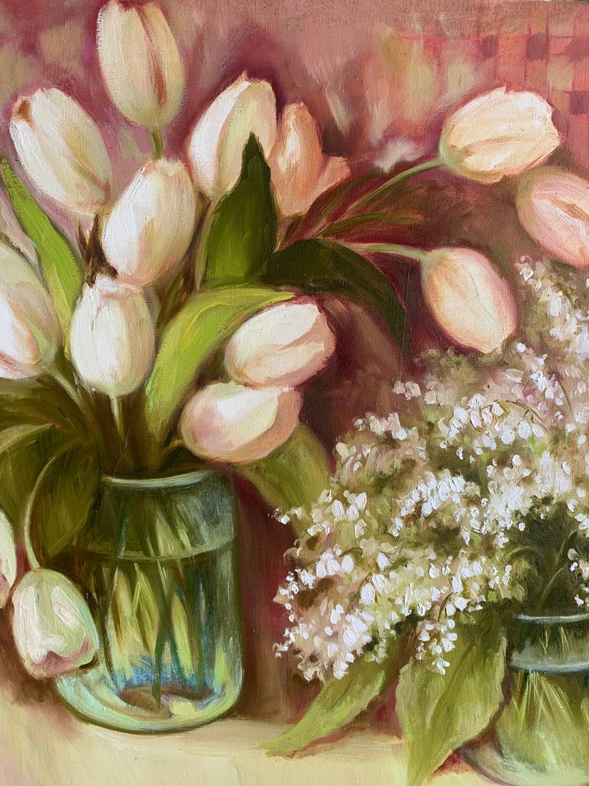 Oil painting white tulips Maria Mitrick - 2