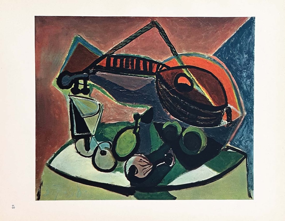 Picasso HelioGravure 18 Nature Morte a la Mandoline 1946: Title: Picasso HelioGravure 18 Nature Morte a la Mandoline 1946 Artist: Pablo Picasso Description: Artist: Pablo Picasso Title: Nature Morte a la Mandoline Medium: Heliogravure 18 Marks: Signed in pla