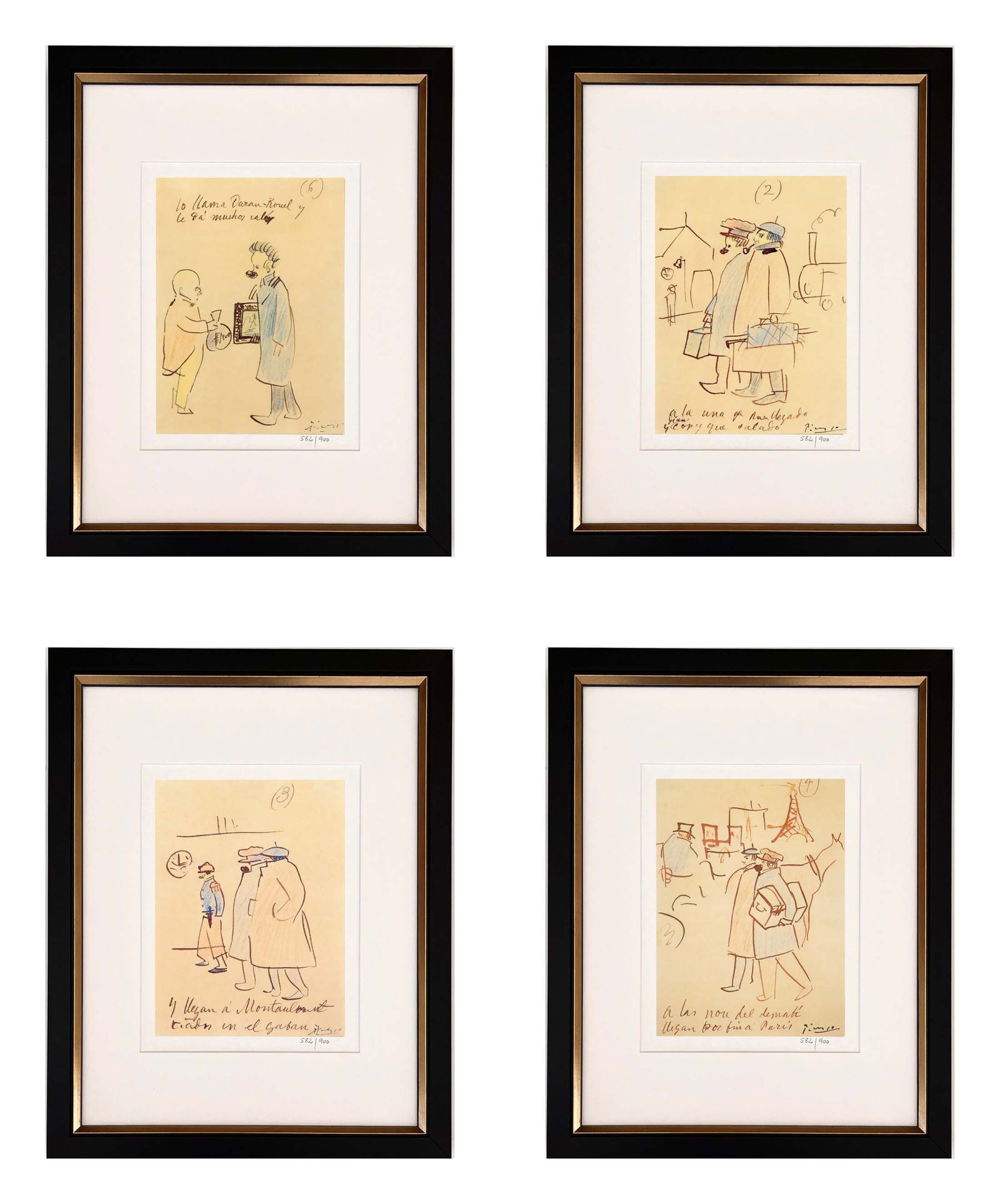 Pablo Picasso Trip To Paris set of 4 Framed: Title: Pablo Picasso Trip To Paris set of 4 Framed Artist: Pablo Picasso Description: Artist: Pablo Picasso Country: Spain Title: Trip To Paris, set of 4 Medium: Giclees Marks: Limited