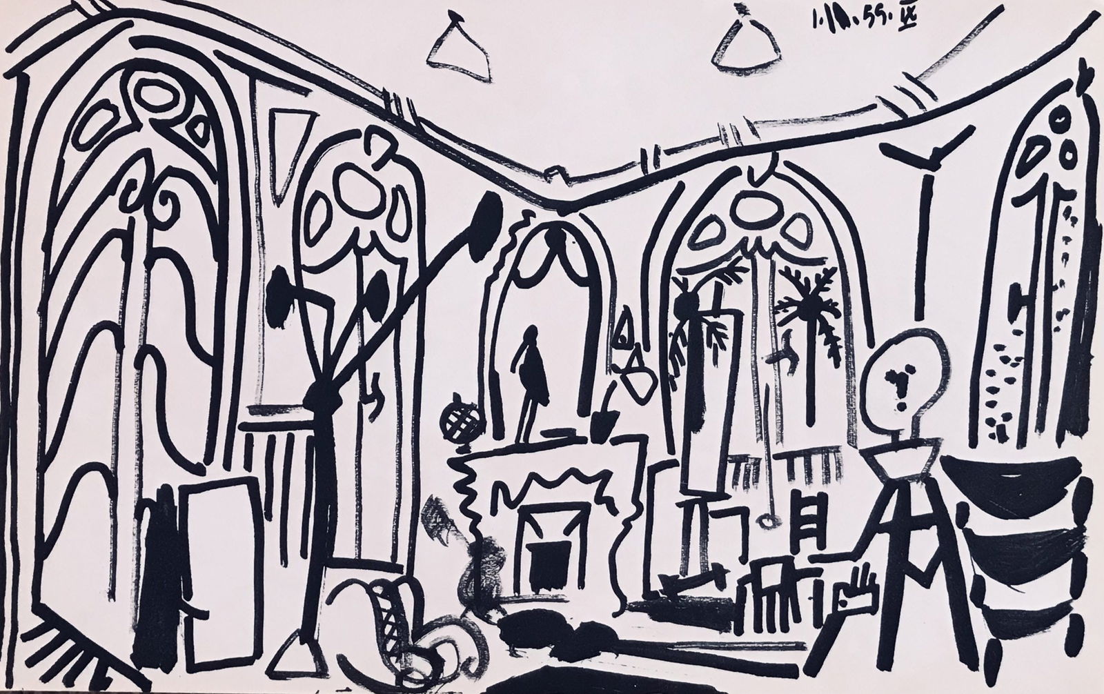 Picasso Sketchbook Carnet de la Californie Print # 9 dated 1/11/1955: Title: Picasso Sketchbook Carnet de la Californie Print # 9 dated 1/11/1955 Artist: Pablo Picasso Description: Title: Untitled Nine, dated 1/11/1955 Artist: Pablo Picasso Country: Spain Medium: