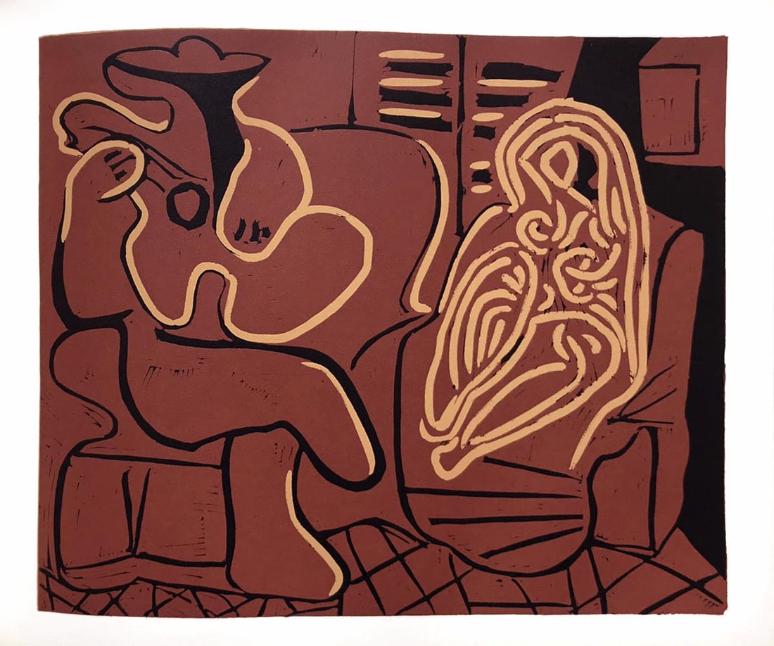 Picasso 14 Femme dans un Fauteuil et Guitariste: Title: Picasso 14 Femme dans un Fauteuil et Guitariste Artist: Pablo Picasso Description: Artist: Pablo Picasso Country: Spain Title: Femme dans un Fauteuil et Guitariste Medium: Multichrome -