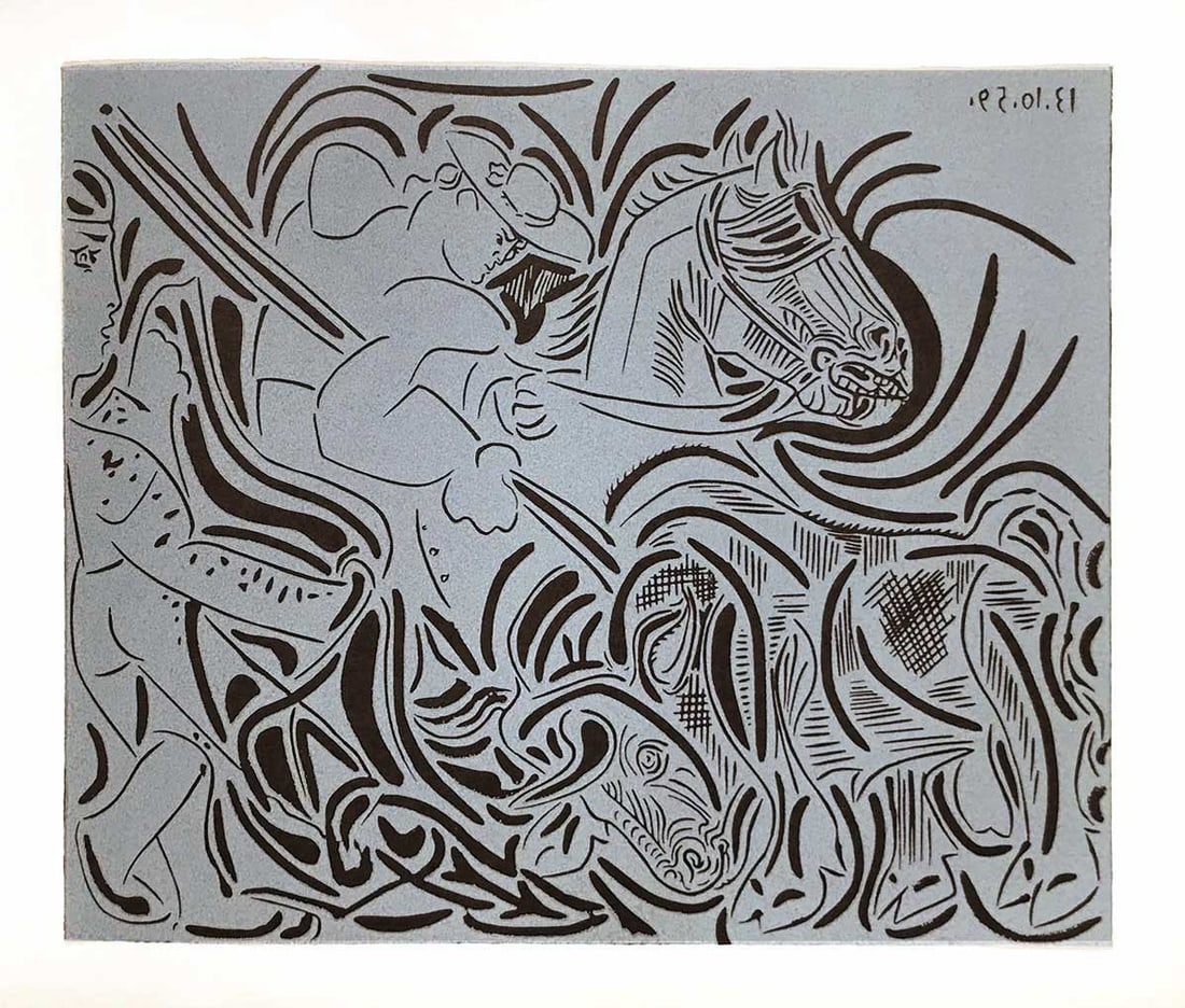 Picasso 17 Pique dated 13-10-59: Title: Picasso 17 Pique dated 13-10-59 Artist: Pablo Picasso Description: Artist: Pablo Picasso Country: Spain Title: Pique, dated 13-10-59 Medium: Multichrome - 17 Marks: Not signed, not numbered P