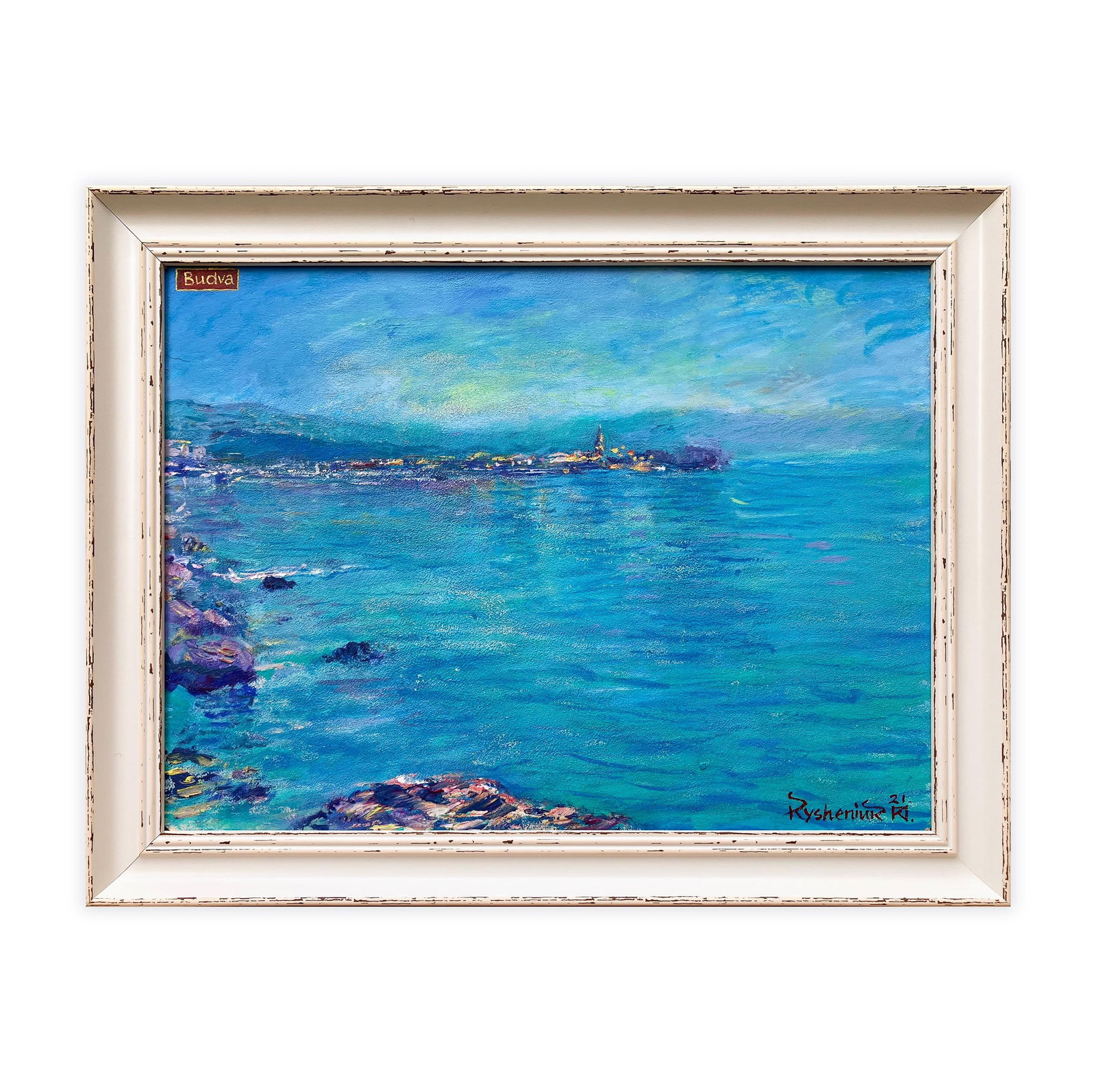 Budva - acrylic painting: Title: Budva - acrylic paintingDescription: Artist: Kishenyuk Peter Date/Period: 2021 Materials: Acrylic on cardboard Dimensions: 47 x 35 cm (18.5" x 13.8") Certificate of authenticity (COA) from