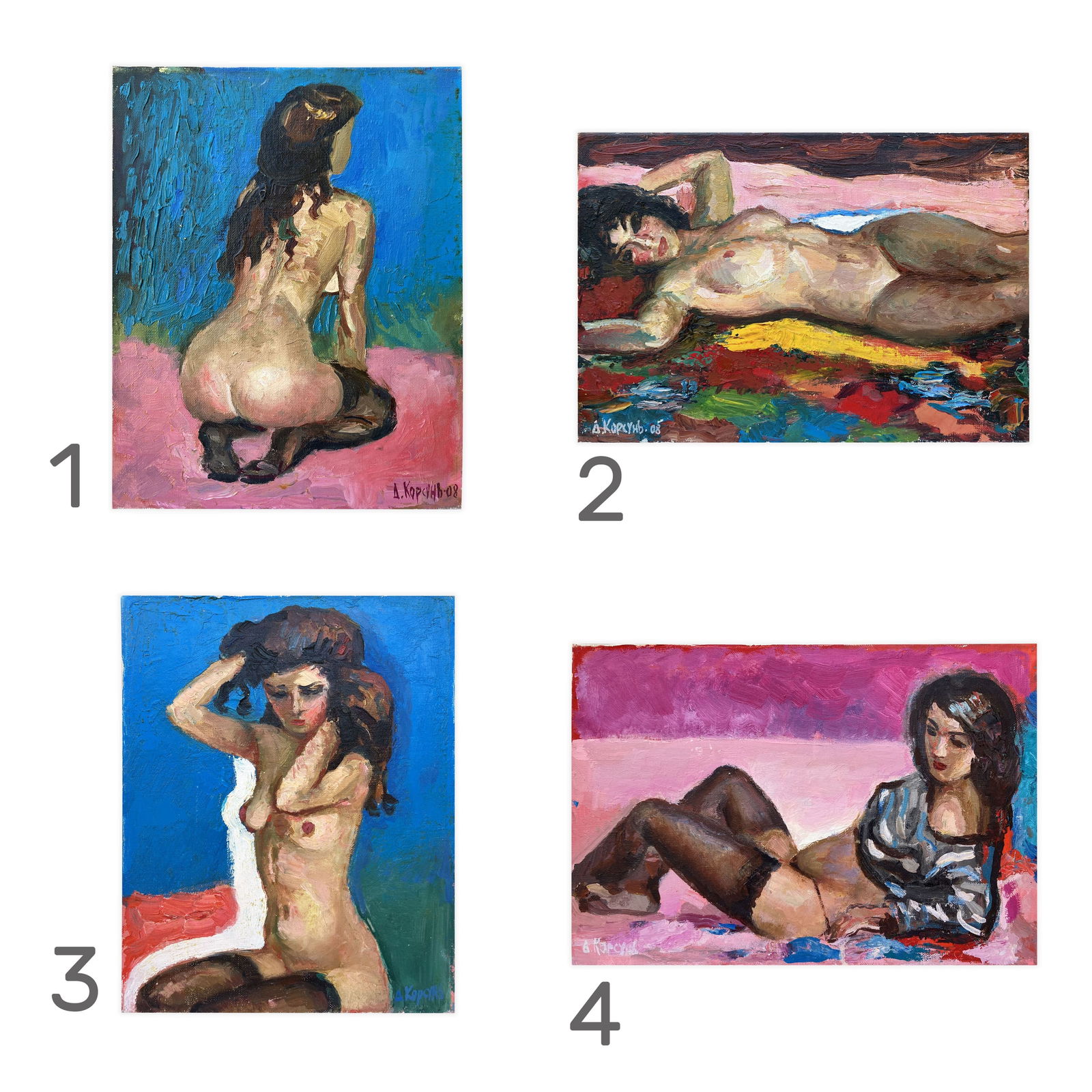 Figure - polyptych, oil painting: Title: Figure - polyptych, oil paintingDescription: Artist: Korsun Dmitry Date/Period: 2008 Materials: Oil on canvas Dimensions: two paintings 30 x 24 cm (11,8" x 9,5"), two paintings 24 x 35 cm