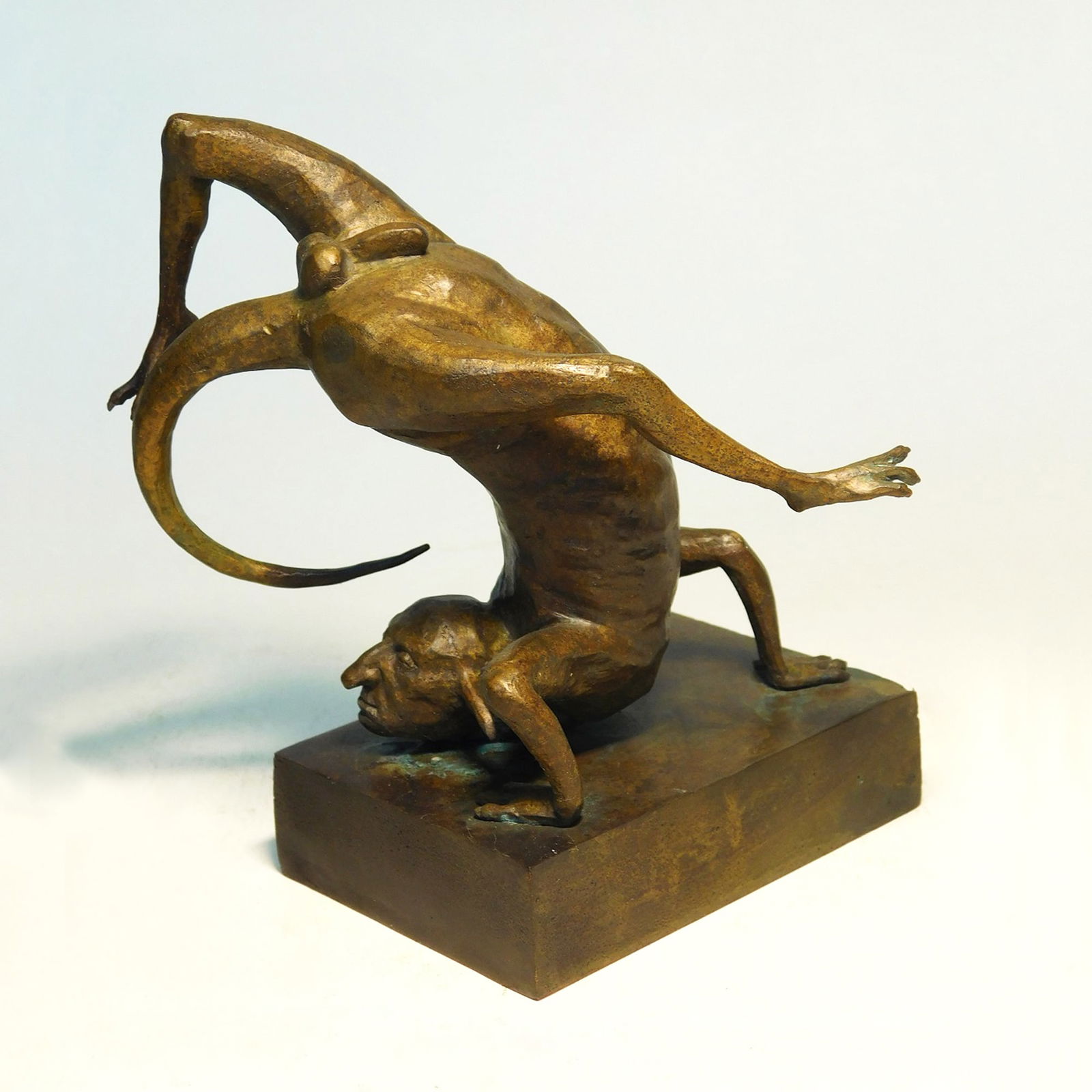 Catching the tail - bronze sculpture: Title: Catching the tail - bronze sculptureDescription: Artist: Shevchuk Dmitry Date/Period: 2020 Materials: Bronze Dimensions: 16 x 15 x 10 cm (6' x 6' x 4' in) Stamp: "D. Shevchuk". Circulation: