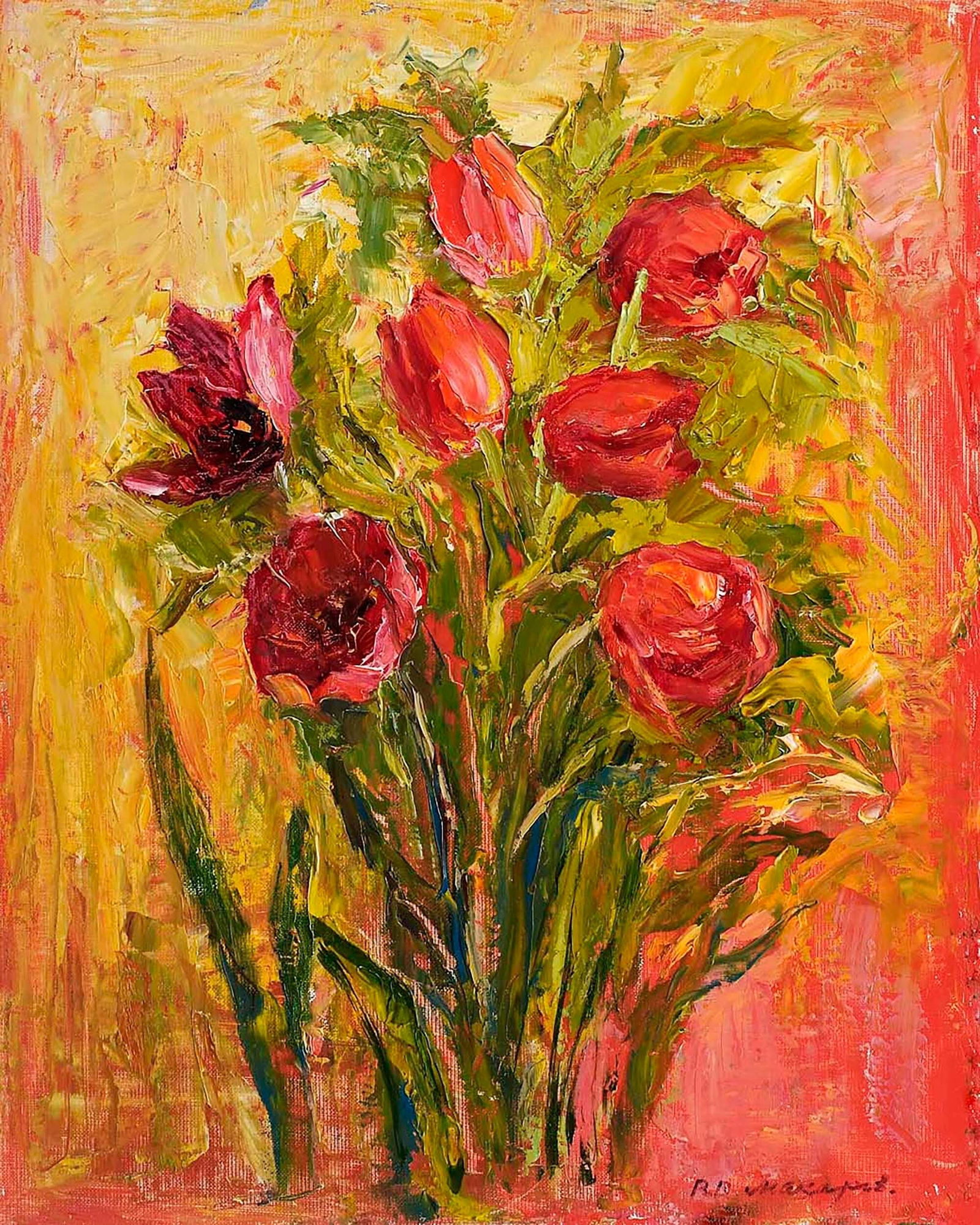Still life with tulips - oil painting - 6