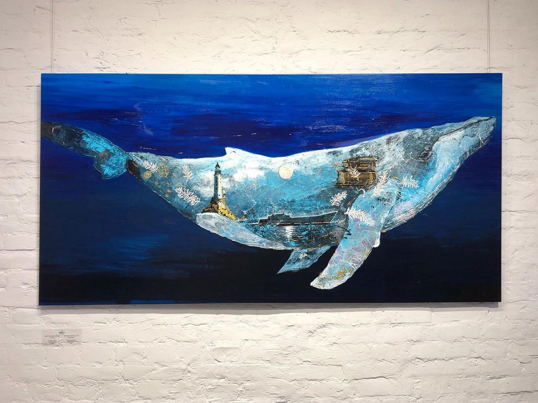 Blue whale - acrylic, canvas: Title: Blue whale - acrylic, canvas Description: Artist: Adkozalova Viktoria Date/Period: 2022 Materials: Acrylic on canvas Dimensions: 200 x 100 cm (78,7'' x 39,4'') Certificate of authenticity (COA)