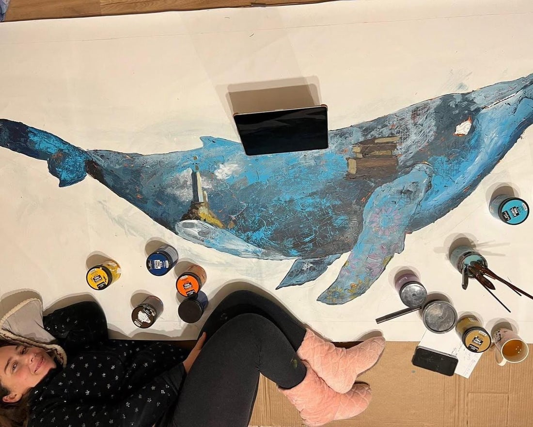 Blue whale - acrylic, canvas - 4