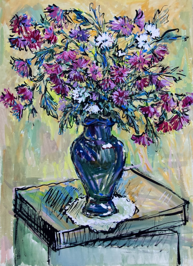 Still life with flowers - watercolor (1 of 3)