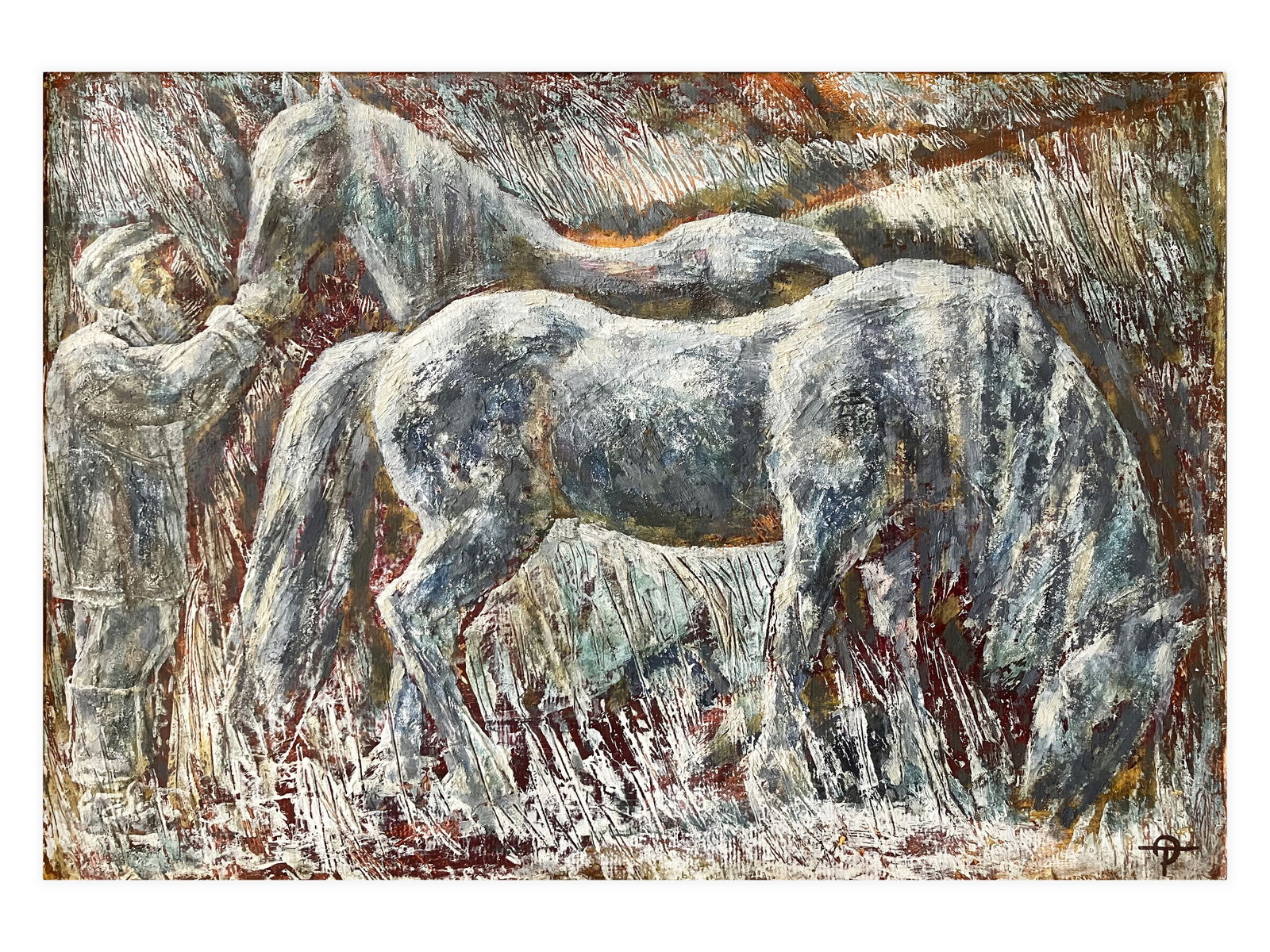Feeding horses - oil painting - 2