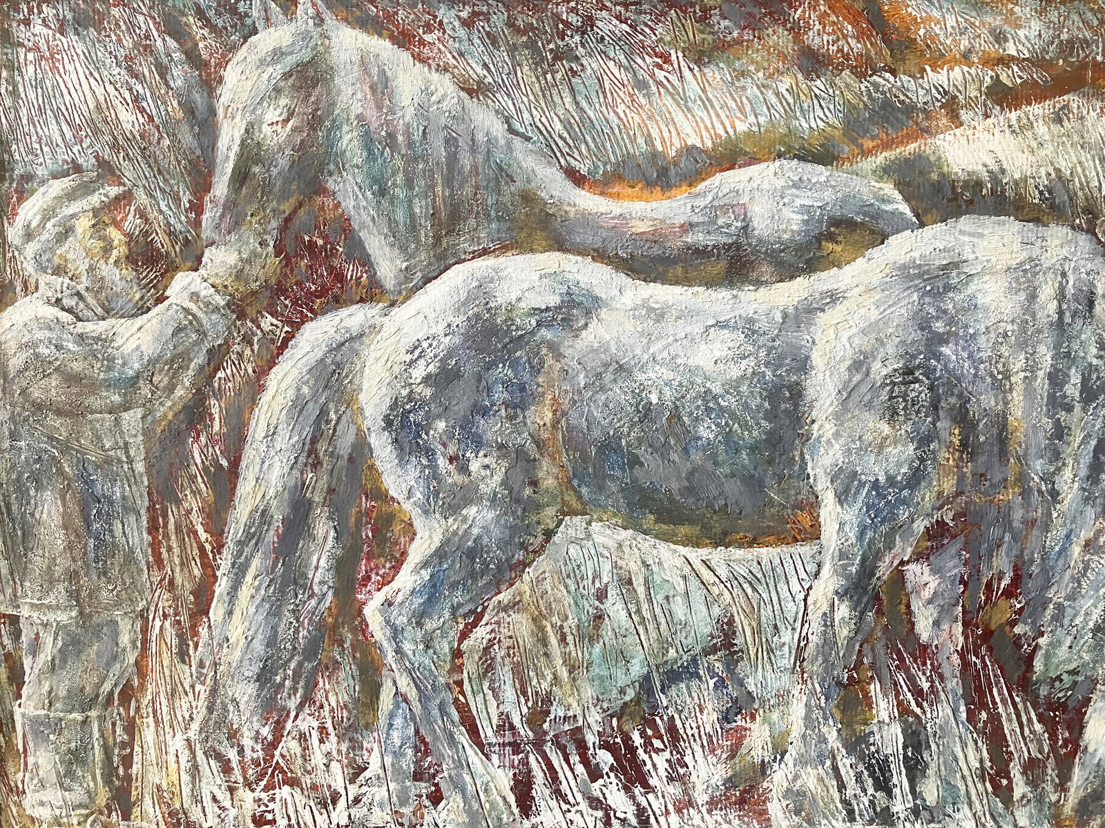 Feeding horses - oil painting - 3