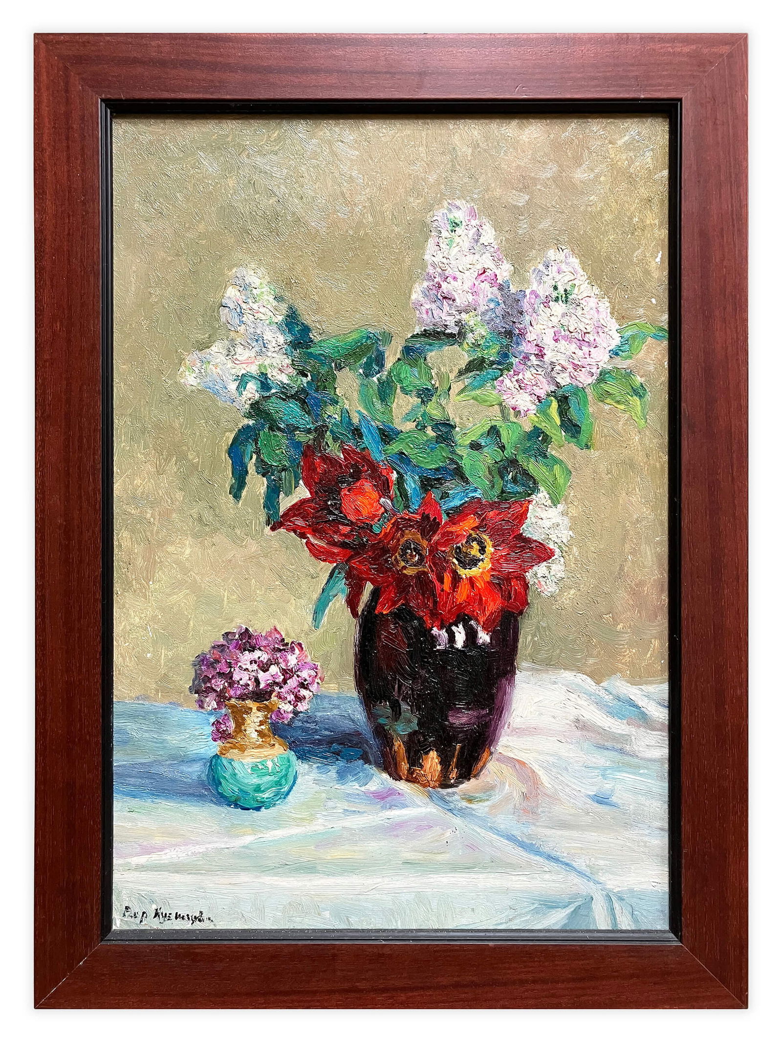 Still life with lilacs and tulips - oil painting (1 of 3)